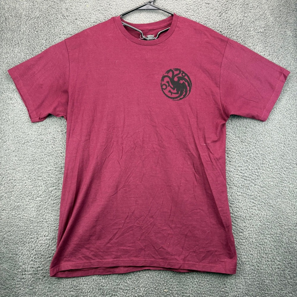 Game of Thrones House‎ Targaryen Dragonstone T Shirt Mens Size L Burgundy